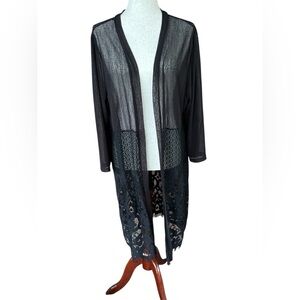 Forgotten Grace Black Lace Mesh Long Kimono Cardigan Duster Plus Sz 2X Boho Goth
